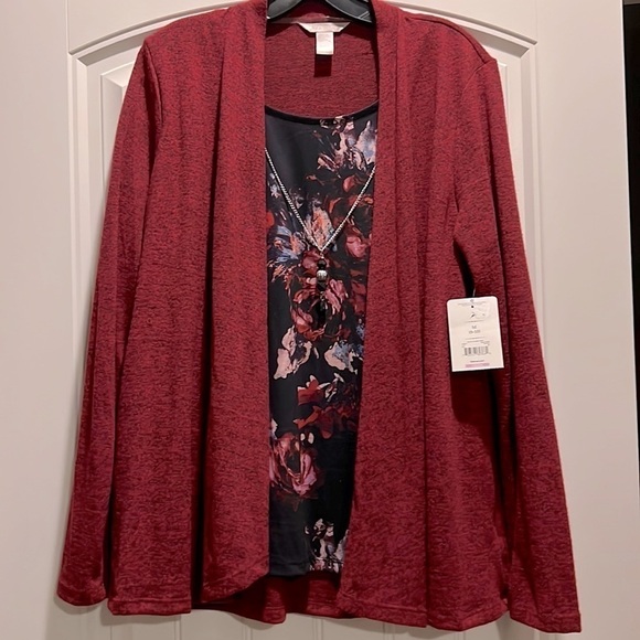 WHITE Stag Flyaway Cardigan Top Necklace 3fer Set - Picture 2 of 9